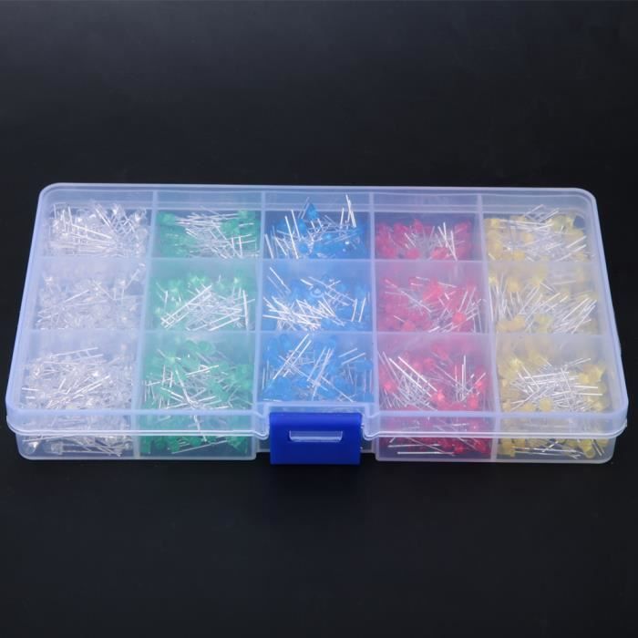 Kit LED 300 Pièces - Diodes Lumineuses 3mm & 5mm - Multicolores (Blanc/Rouge/Jaune/Vert/Bleu) Pour Projets électroniques