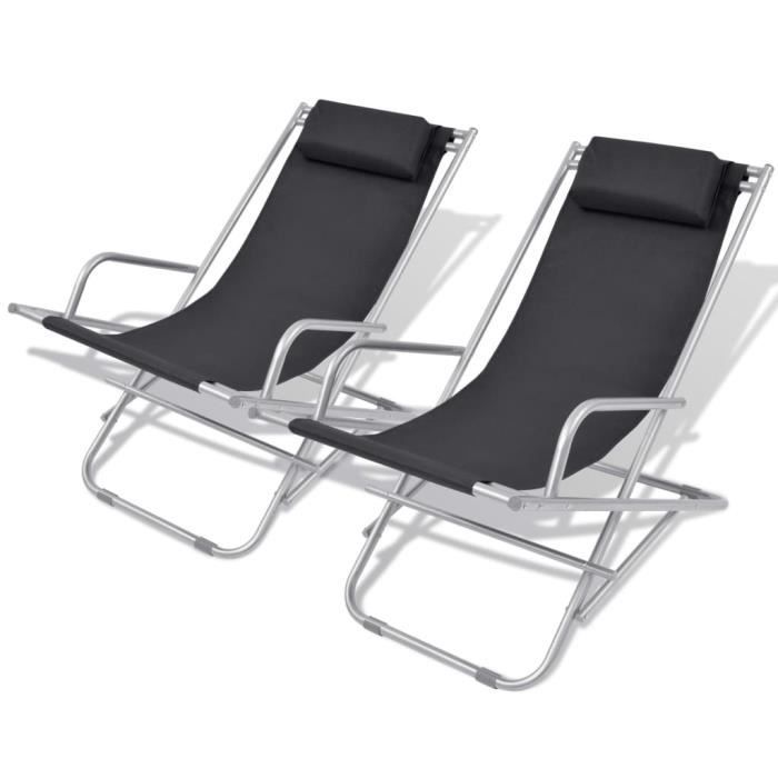 Chaises inclinables de terrasse - VIDAXL - Noir - Pliant - Métal - Confort optimal
