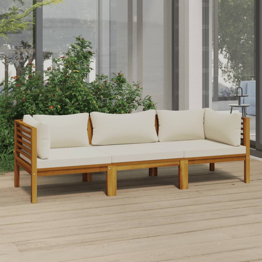 vidaXL Canapé de jardin 3 places et coussin crème Bois d'acacia massif