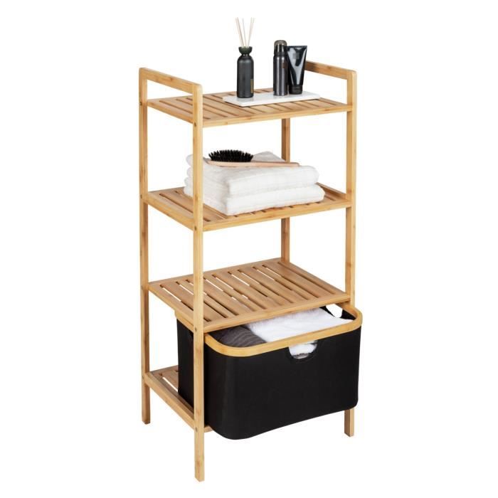 WENKO Étagère Salle de Bain 4 niveaux ECORI Meuble de rangement en Bambou Panier de rangement noir 28L 44 x 93 5 x 33 cm WENKO Étagère Salle de Bain 4 niveaux ECORI Meuble de rangement en Bambou Panier de rangement noir 28L 44 x 93 5 x 33 cm