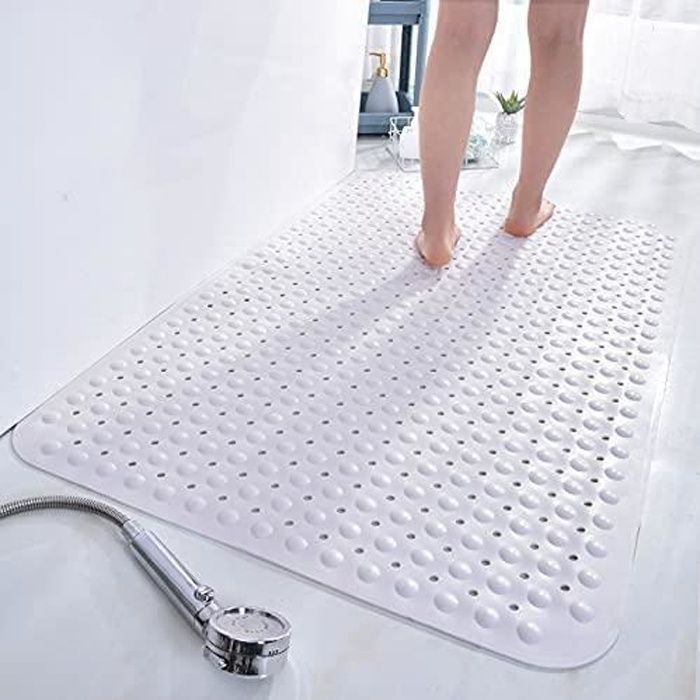 Tapis De Douche Antidérapant En PVC épais + Massage Double Usage Avec Ventouse, Grande Surface Antidérapante Et Anti-chute Tapis De Douche Gris Super Grande Taille 80 X 120 Cm