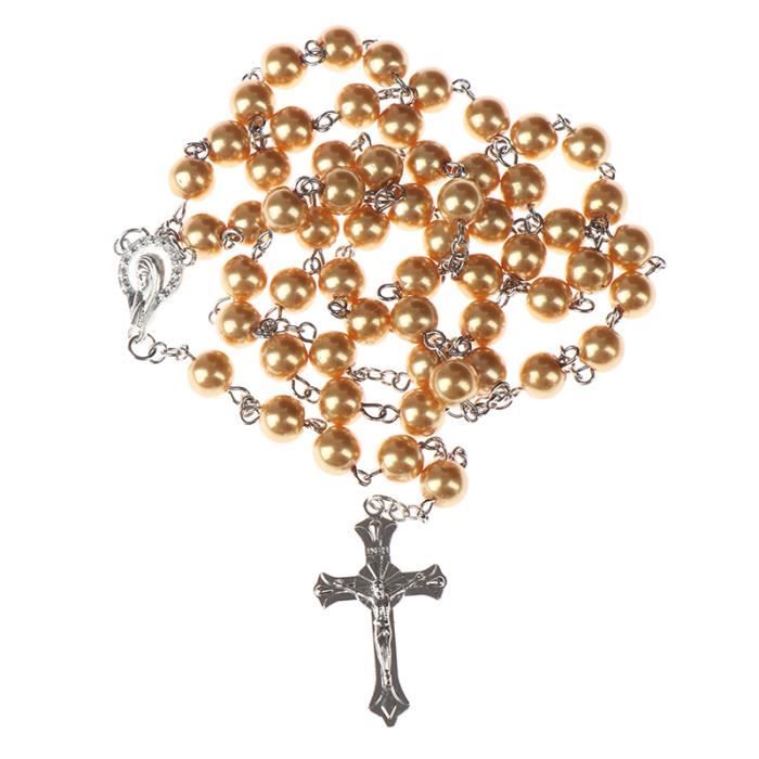 Souvenir De Baptême Avec Chapelet élastique - Verre Nacré Rose, Croix Bois - Petite Fille - Prière En Italien