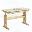 Bureau enfant écolier junior OLIVIA table à dessin réglable en hauteur et pupitre inclinable avec 2 tiroirs en pin massif vernis nat-1