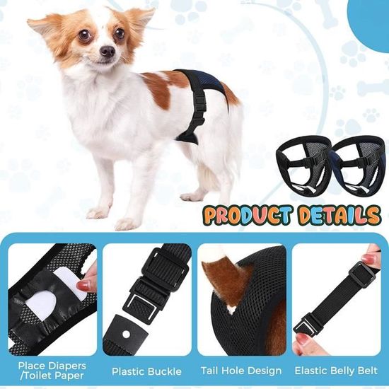 Culotte Menstruelle Lavable Pour Chienne En Chaleur – 2 Pièces + 6 Serviettes – Tailles S à XL - 8