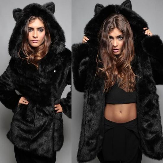 Manteau femme Luxe Fausse fourrure Manteau Mode sauvage Manteau moyen long manteau a imprime animalier texture Noir noir Noir noir Cdiscount Pret a Porter
