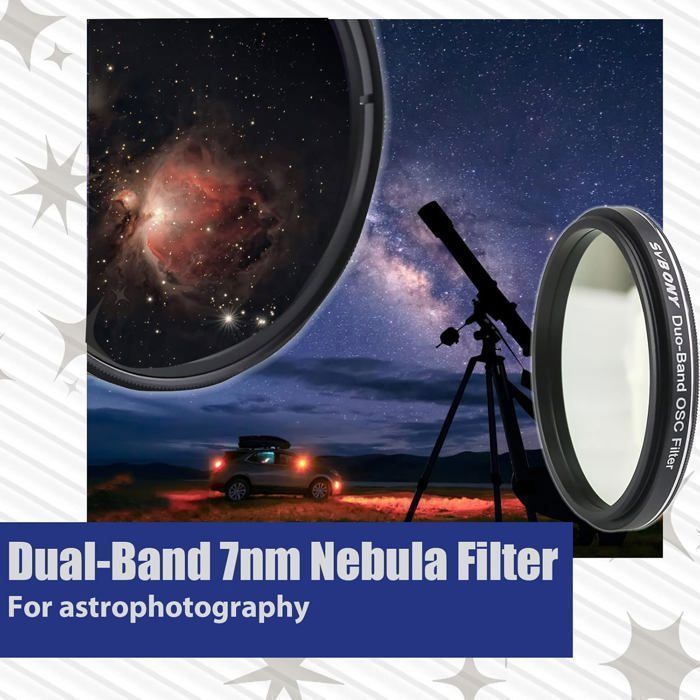 Filtre Nébuleuse SVBONY SV220 Double Bande 7nm - Monture 1,25" - Pour Appareils Photo Couleur - NEUF