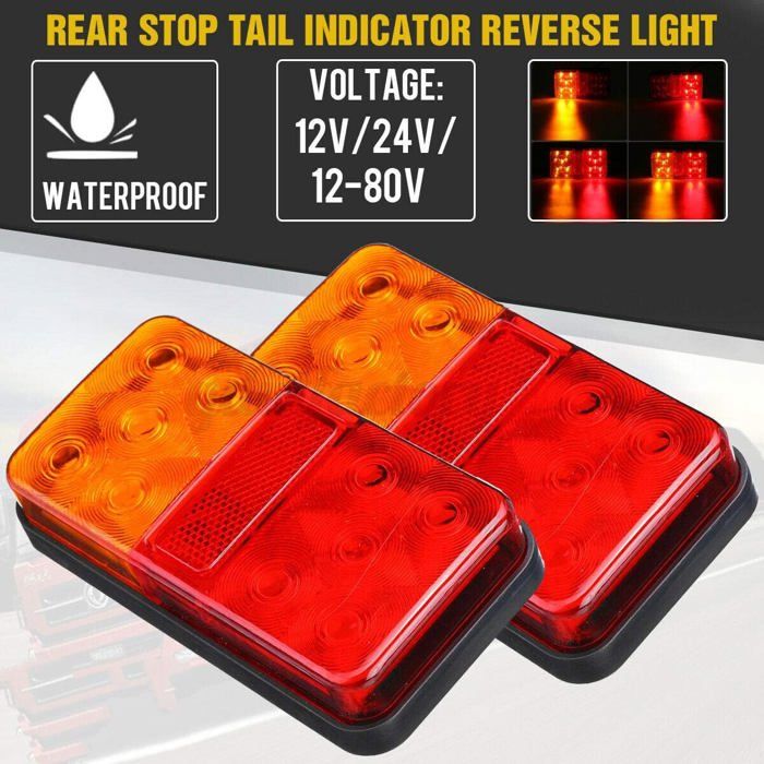 2 Feux Arrière De Remorque 62 LED 12V Multifonctions - Étanché IP67 Pour Camion Caravane Bateau