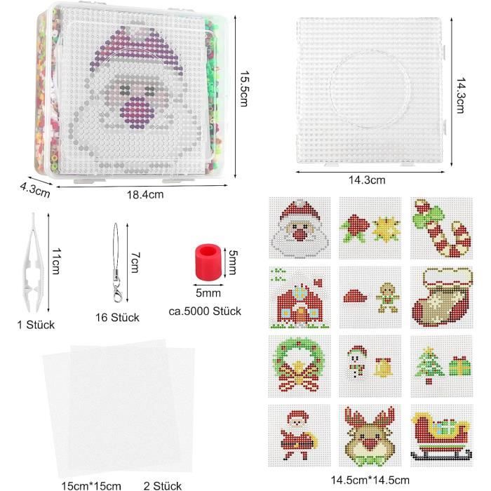 Perle A Repasser Stitch Vytung Kit Perle A Repasser 5mm,6280 Pièces Perles à Repasser 24 Couleurs Avec Plaque,202 Papier Modèles,Noel Fuse Beads Set DIY Pour Garçon Filles Noël Perles Anniversaire Plaque Perles