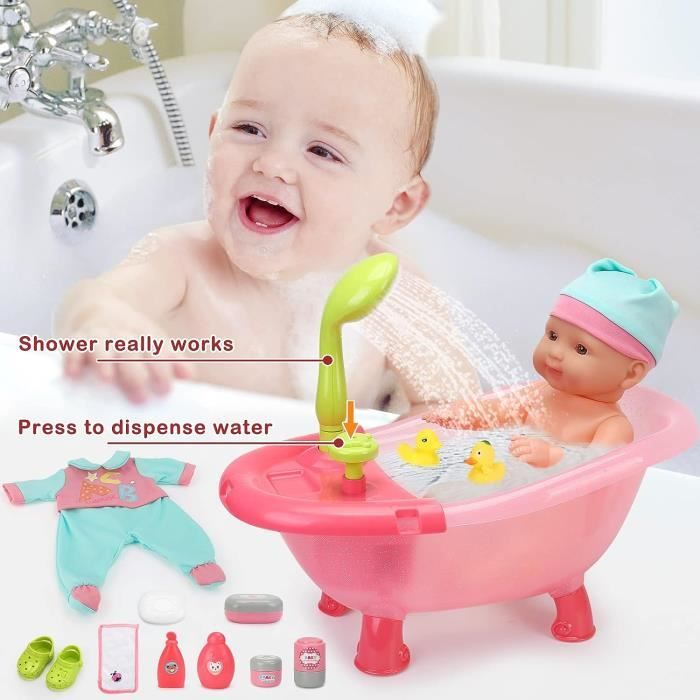 Ensemble de jeu poupée de bain bébé jouets robinet d'eau réelle fonctions  vêtements amovibles