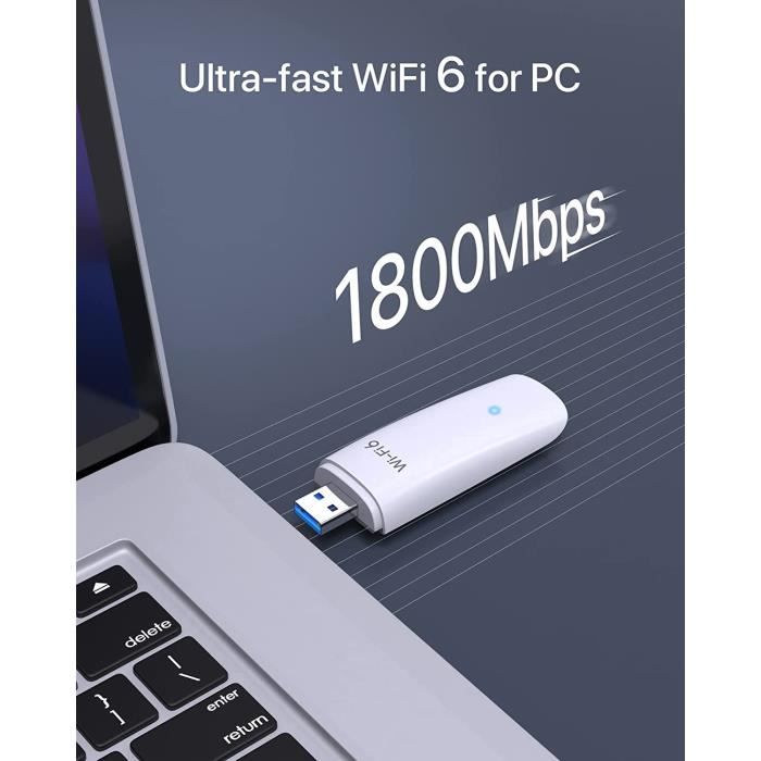 Clé WiFi 6 USB Puissante AX1800 Mbps, Double Bande Adaptateur USB WiFi,  dongle WiFi, 5GHz 1201Mbps + 2.4GHz 574Mbps, Compatib[O327] - Cdiscount  Informatique