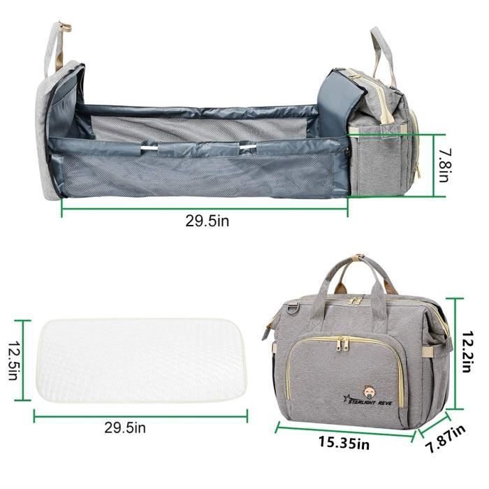 KENLUMO Sac a Langer bebe avec Matelas a Langer moustiquaire pour Bebe Grande Capacite Sac a Couches Multifonction Impermeable