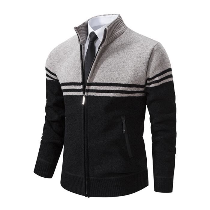 Gilet Homme Doublé Polaire Cardigan en Tricot Chaud Epais Avec Poches - Gris clair Gris clair - Prêt-à-Porter