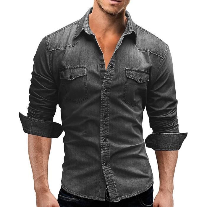 Chemise Chemise en Denim a manches longues pour homme jean Slim en coton mode automne 2020 dark grey F Blanc Cdiscount Pret a Porter