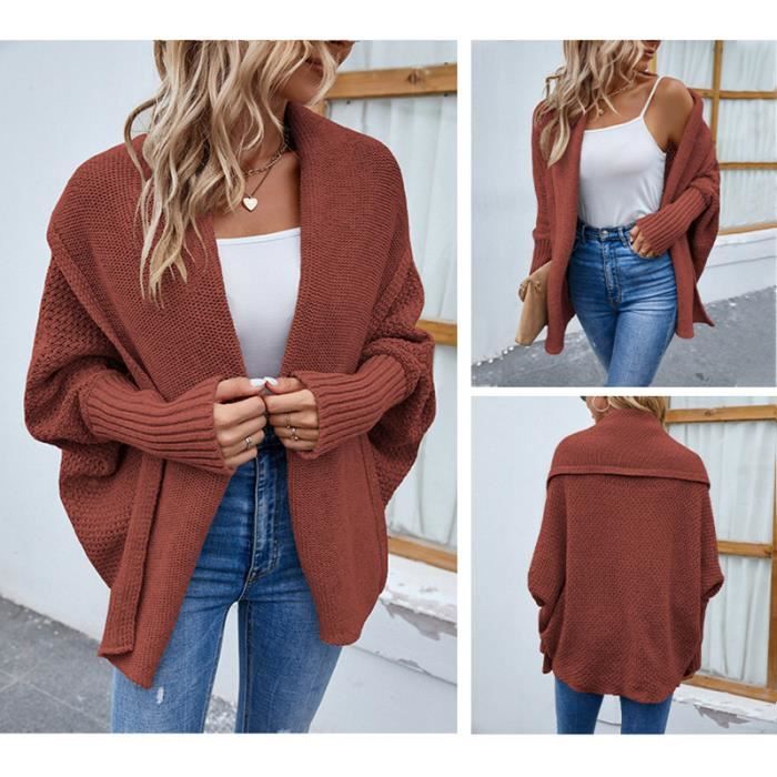 Gilet Femme en Tricot Manches Longues Cardigan Ouvert Col Echarpe Couleur Unie Pour Automne Hiver Brique Brique Cdiscount Pret a Porter