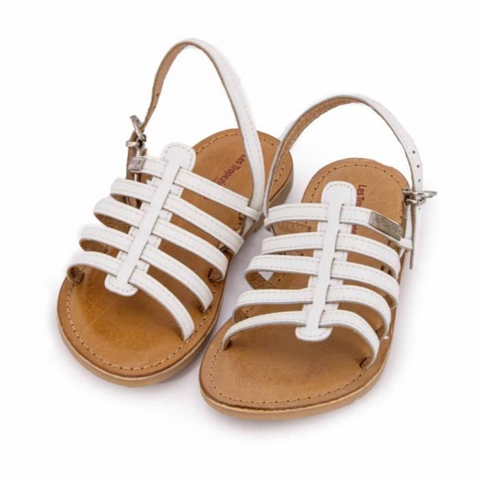 Sandales blanches pour fille LES TROPEZIENNES PAR M.BELARBI Boucle de serrage Basse Blanc Cdiscount Chaussures