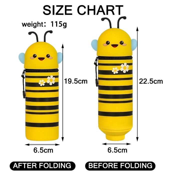 Trousse Scolaire En Silicone Extensible - Design Kawaii Animaux - Pour Filles Et Garçons - Fermeture éclair - 2