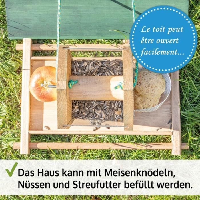 Mangeoire Pour Oiseaux En Bois Massif « Tirol » – 37x37x117 Cm, Trépied Inclus, Design Chalet Alpin