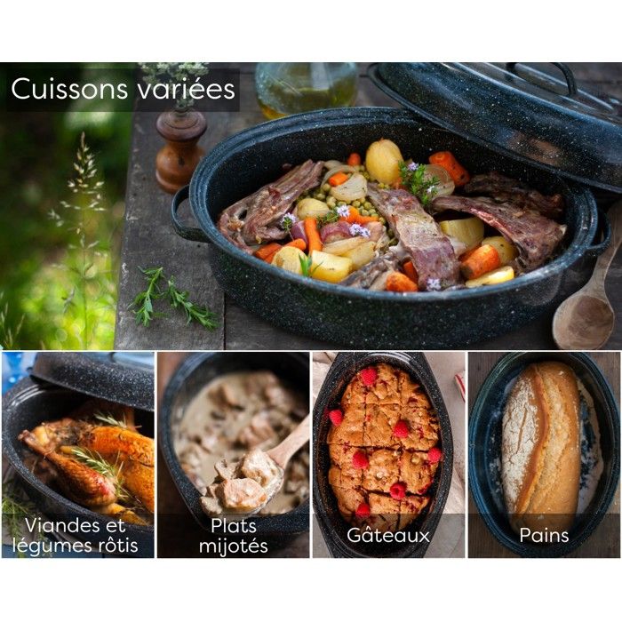 Cocotte Roaster Graniteware 4L Ovale - Acier émaillé Ultra-léger + Grille Inox + Livre Recettes
