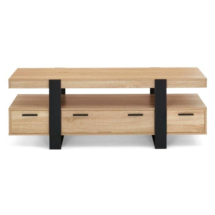 Meuble TV 140cm Phoenix Bois Et Blanc - 3 Tiroirs Design Moderne IDMarket