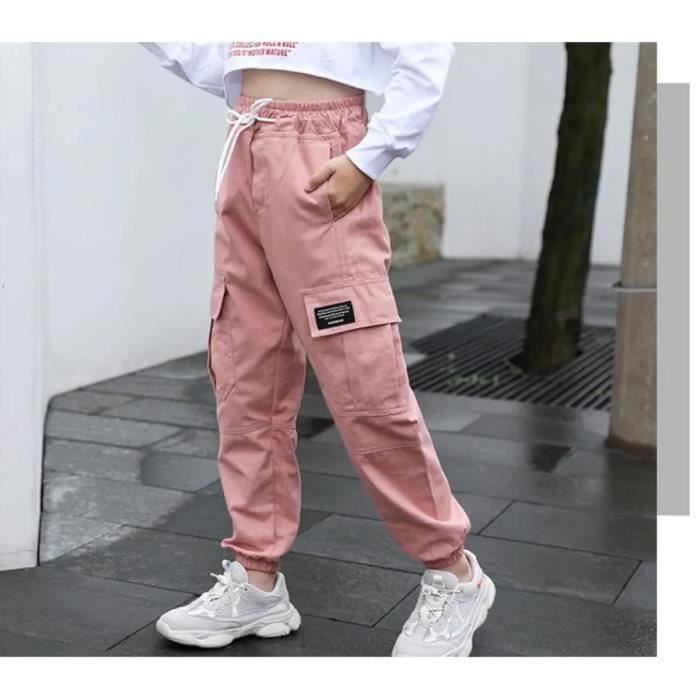 Pantalon Cargo Enfant Fille Taille Elastique Multi Poche
