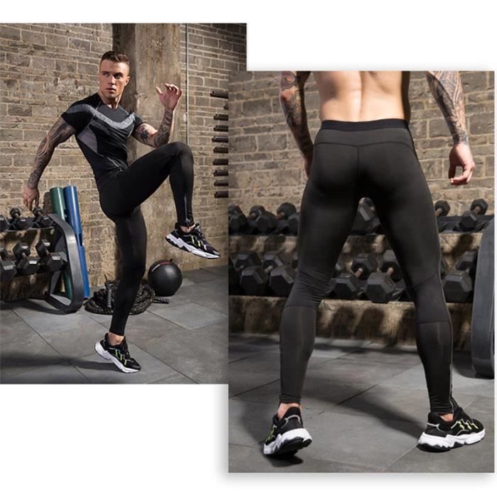 Ensemble Compression Homme Fitness Noir - 5 pcs - Running Tee Shirt Legging  Collant Jogging