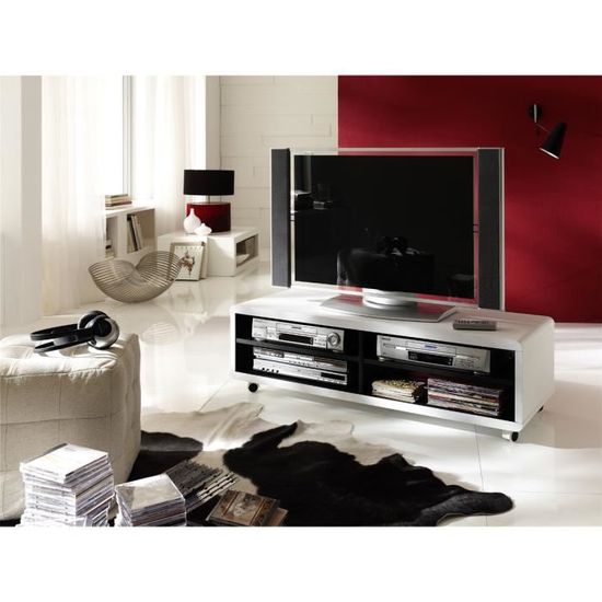 L79 x H35 x P39 cm PEGANE Meuble TV d/écor Blanc et Noir avec roulettes