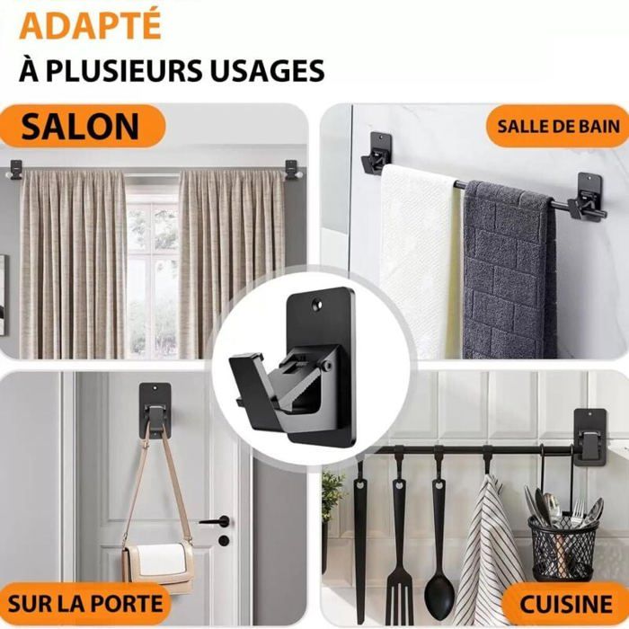 2 supports tringle rideaux auto-adhésifs ABS salle bain cuisine salon