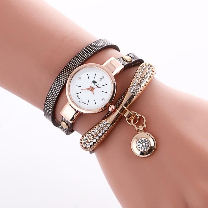 OFFCUP - Montre Femme élégante En Cuir | Bracelet Ajustable | Cadran Blanc Minimaliste | Cadeau Idéal