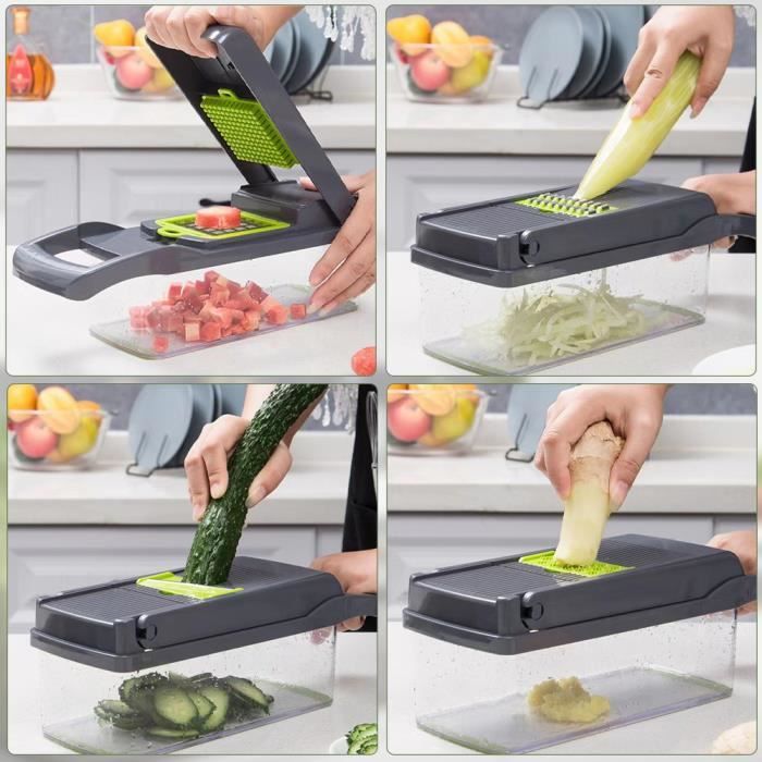 Mandoline Cuisine Toskope 15 En 1 - 6 Lames Interchangeables | Tranche, Râpe, Dés | Sécurité & Nettoyage