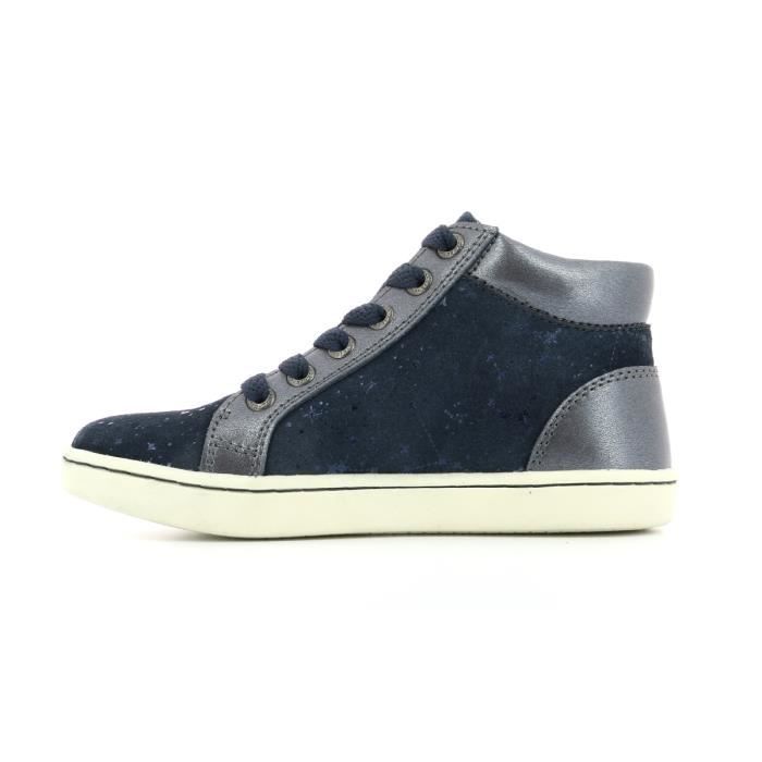 Basket haute Kickers Croute de Velours Fille Marine Cuir Lacets Marine Cdiscount Chaussures