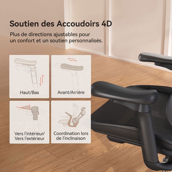 Chaise De Bureau Ergonomique Sihoo Doro-C300 – Noir, Tissu Et PU, Réglable