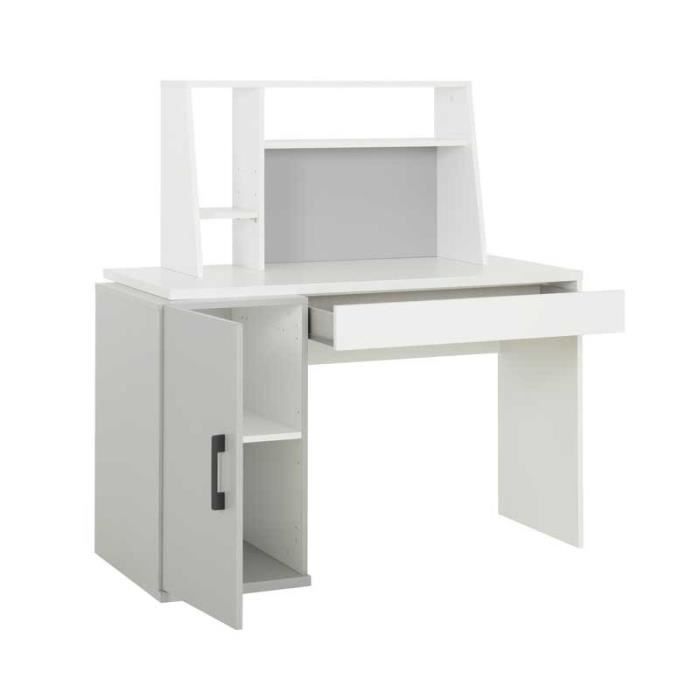 Bureau secrétaire 1 porte 1 tiroir Blanc/Gris - MOONLA - L 126 x l
