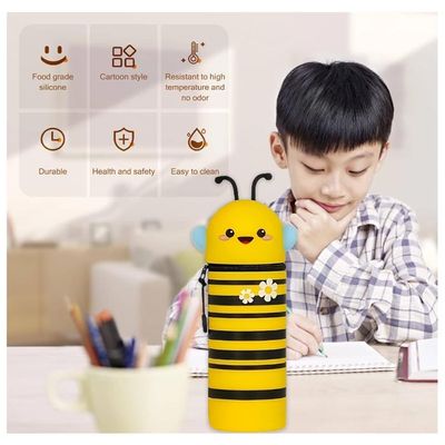 Trousse Scolaire 2 En 1 En Silicone Souple Avec Motifs Animaux - Trousse École Rétractable Verticale Garçon Fille, Cadeau Parfait Pour La Rentrée