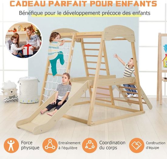 Arche D'escalade Montessori GOPLUS 4 En 1 Bois - Toboggan Ajustable, Bascule, 60kg Charge - Dès 1 An