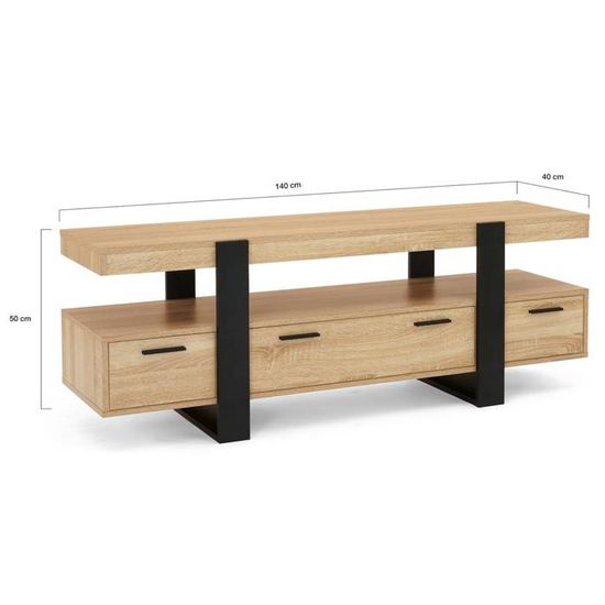 Console D'Entrée Phoenix 1 Tiroir – Style Industriel Bois Et Noir, 90x30x80 Cm, Meuble Déco Moderne Loft