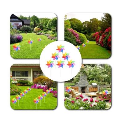 Lot de 6 moulins à vent multicolores pour balcon, arc-en-ciel, pour enfants, convient pour le jardin, extérieur, Mult MOULIN A VENT - Jardin