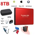Disque Dur Externe Mini SSD Portable 8TB 8To Stockage Rouge avec OTG + Étui Housse Sac de Protection-0