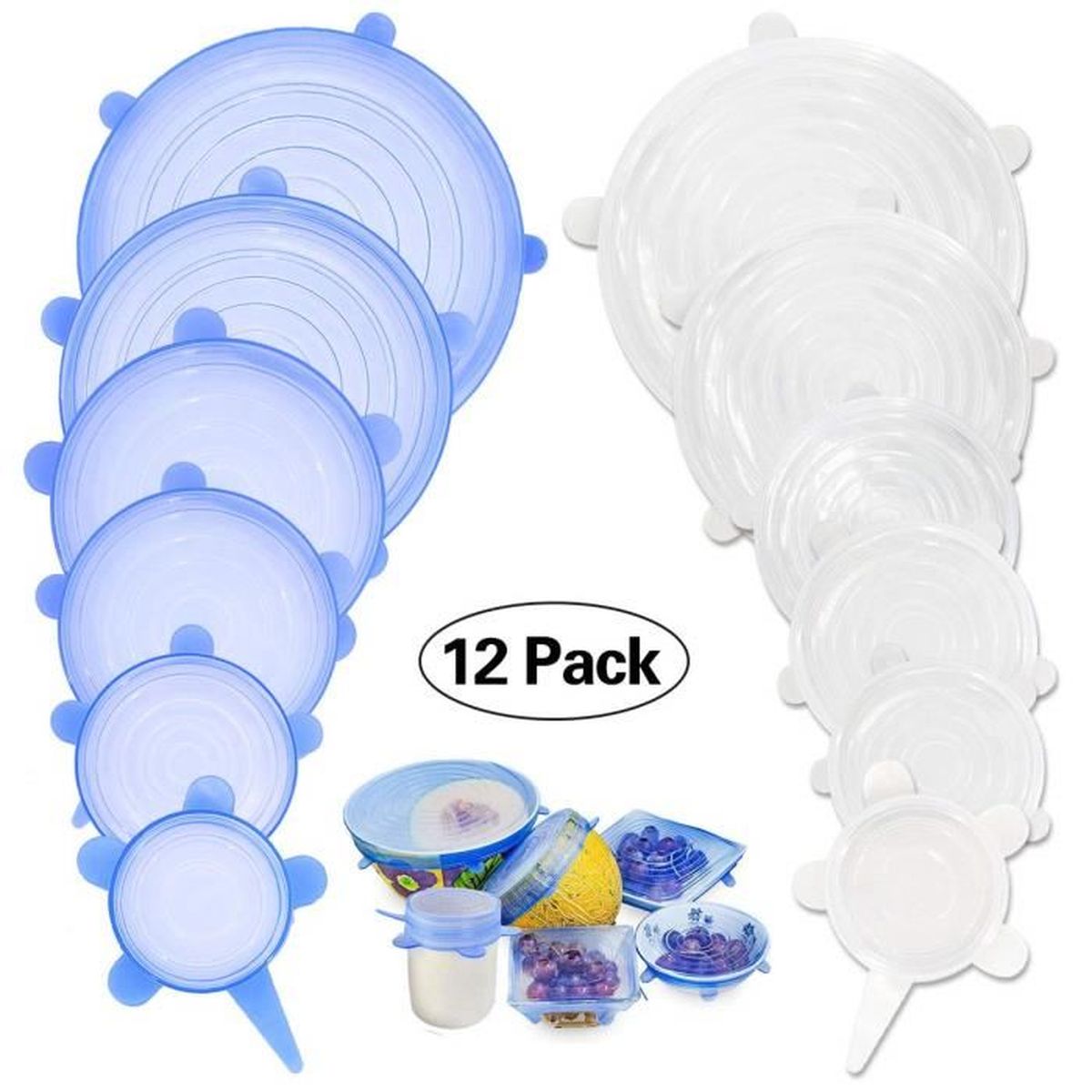 Couvercles En Silicone Extensibles - Lot De 12, 6 Tailles, Pour Bocaux, Bols Et Boîtes De Conserve