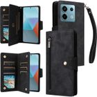 RASENA Etui Portefeuille en Cuir PU Xiaomi Redmi Note 13 Pro 5G 6.67", Housse avec Rabat Magnétique Fentes pour Cartes -Noir MDH6