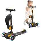 BRAND Trottinette 3 en 1 pour enfants - BremToy - Jaune et Noir - Guidon réglable en hauteur - Roues LED