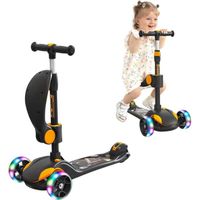 Trottinette 3 en 1 pour enfants - BremToy - Jaune et Noir - Guidon réglable en hauteur - Roues LED