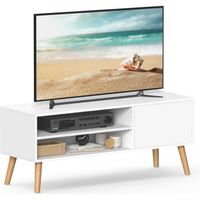 Meuble TV - VASAGLE - Blanc - Rangement Consoles de Jeux - Style Rustique - Longueur 120 cm