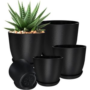 JARDINIÈRE - BAC A FLEUR Pot De Fleur - Lot De 5 (Noir) - Jardinière Décoratif Pour Plantes D'Intérieur - Soucoupes Pots De Fleurs