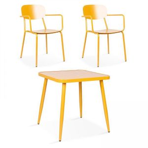 Ensemble table et chaise de jardin Ensemble table de jardin carrée en aluminium jaune moutarde - OVIALA - BRISTOL - Durable et pratique