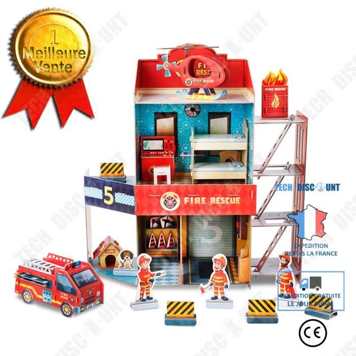 Caserne de Pompiers pour Enfants avec Cadre Stable et Accessoires Complets  Jeu de Construction pour Enfants de 3+ ans - Costway