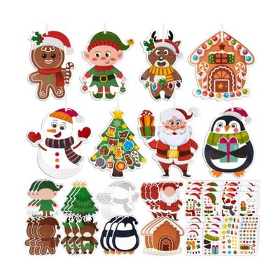 Kit De 12pcs Artisanat De Noël Crèche Jésus Naissance Décoration Autocollants Stickers Avec Rubans Coloré Pendentif Suspendu Décoration Bricolage Activité Manuelle Scrapbooking Pour Enfants Fête Noël