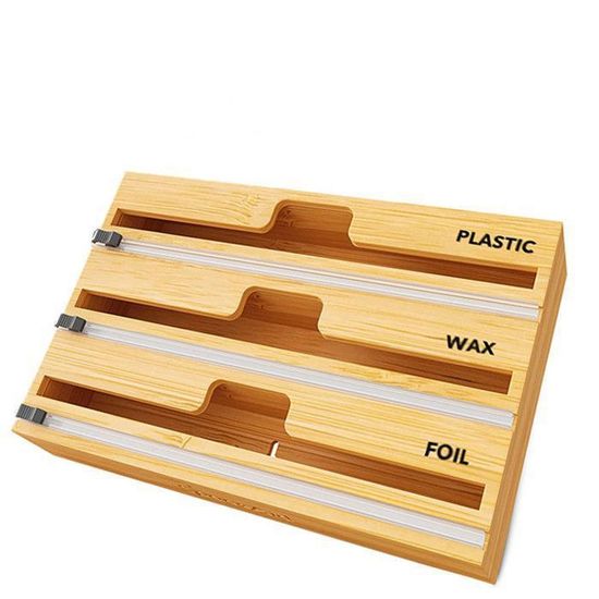 Organisateur 6-en-1 LudoHome Organisateur Cuisine Bambou LudoHome 6-en-1 - 43x33x9.6cm - Coupeur Film Alimentaire Et Aluminium Dérouleur Film Alimentaire