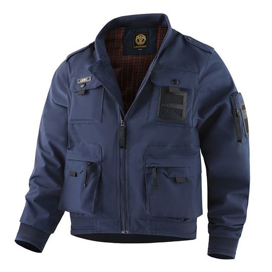Veste Cargo Homme Coupe-Vent Militaire Multi-Poches - Bomber Workwear Col Montant Casual