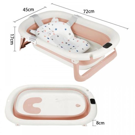 Baignoire Bébé Pliable Belfoyer Avec Thermomètre - Coussin Incliné - Support Réglable Ou Au Sol - Pour 0 à 36 Mois - 3