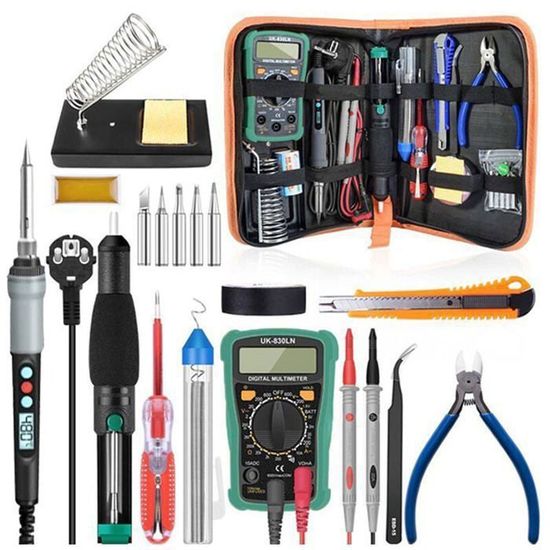 Kit de fer à souder LCD 80 W – Fer à souder avec température réglable 180- 480 °C avec interrupteur marche/arrêt, outil de soudage avec 5 pannes à souder, soudure et réparation de qualité supérieure